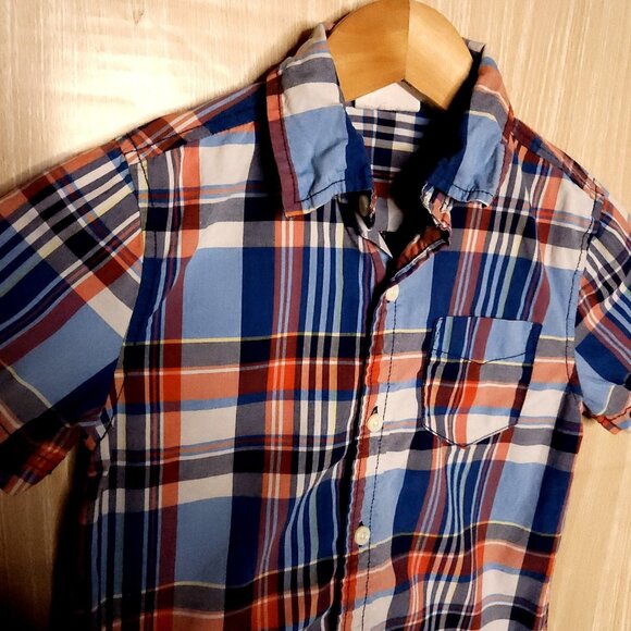 Crazy 8 Boys Blue Red Plaid Short Sleeve Button Down 5-6 - Picture 3 of 5